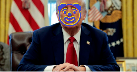 Trump face covered in clown emojis.