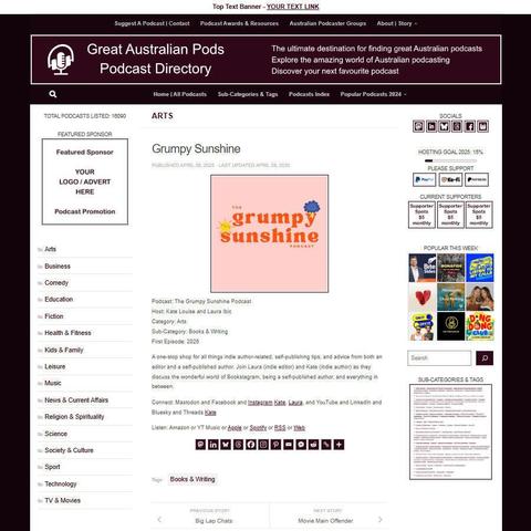 The Grumpy Sunshine Podcast
Screenshot of the podcast listing on the Great Australian Pods website