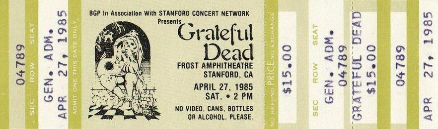 mail order concert ticket for the Grateful Dead at the Frost with jester art