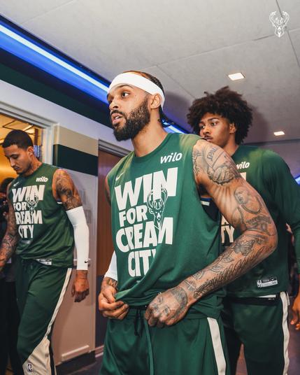 A photo of Gary Trent Jr. in the hallway pregame at Fiserv Forum.
