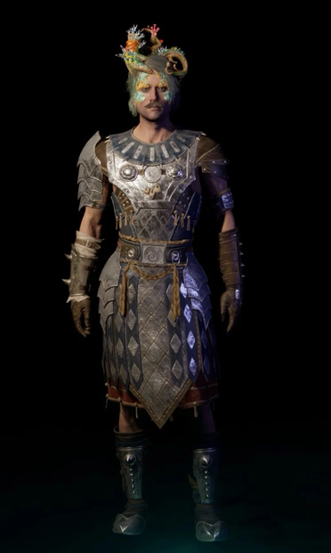 Front view of Avowed’s Carmen Miranda-inspired armor