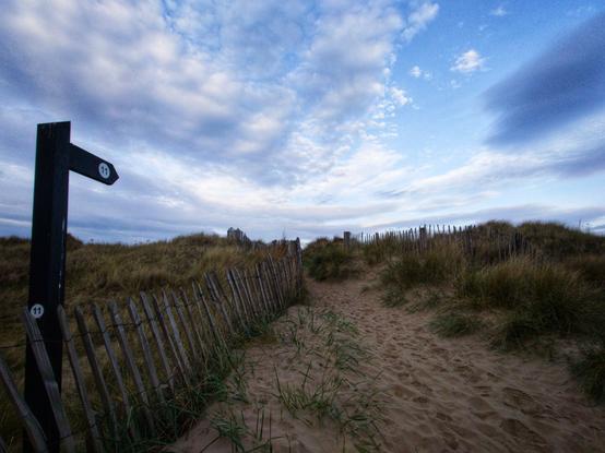 path from beach with a signpost