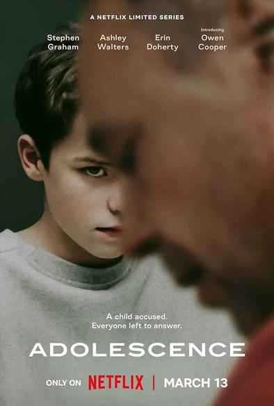 Póster de "Adolescence", serie de 4 capítulos dirigida por Philip Barantini y producida por Netflix en 2025.