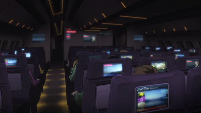 inside of a civilian spaceship (looks like a modern jetliner)
