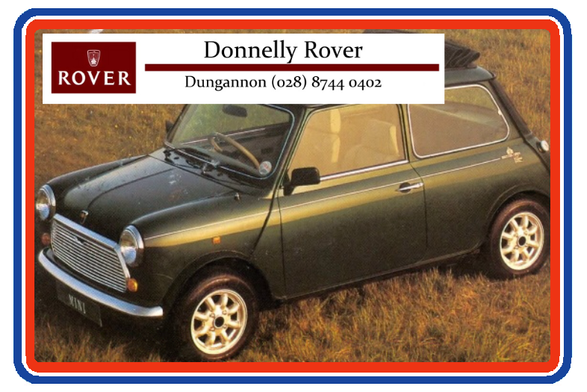 NEW & 50% off! Donnelly Rover of Dungannon Repro Dealer Sticker - https://www.miniphernalia.co.uk/replica-mg-dealer-stickers/1883-donnelly-rover-of-dungannon-repro-dealer-sticker.html #MiniMonday