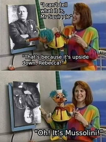 I can't tell what it is, Mr. Squiggle. - That's because it's upside down, Rebecca!
