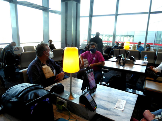 Our departure gate in Toronto, waiting for a late-to-depart overseas, overnight flight.
