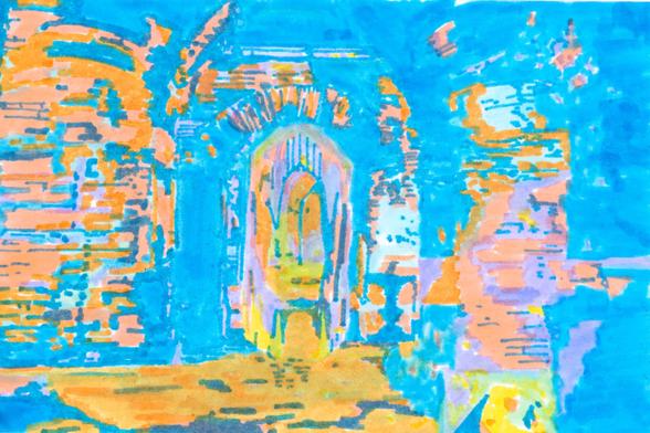 Marker illustration of the Red Hall