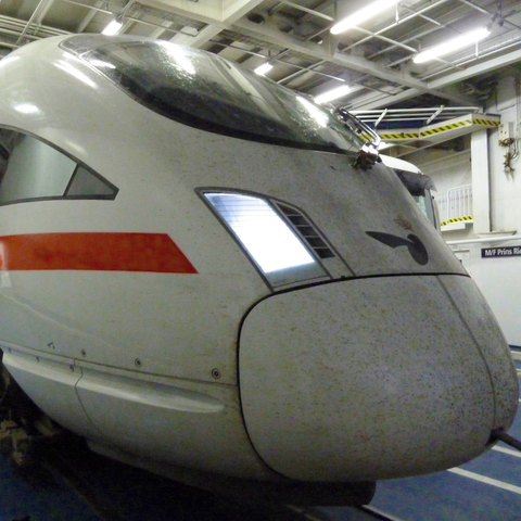 our train in the belly of a ferry, en route to Denmark