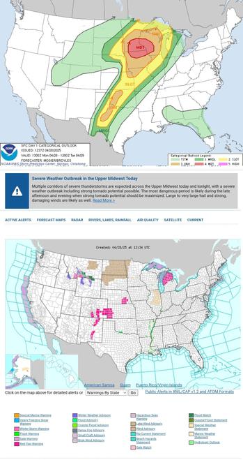 Severe Weather Outbreak in the Upper Midwest Today
Multiple corridors of severe thunderstorms are expected across the Upper Midwest today and tonight, with a severe weather outbreak including strong tornado potential possible. The most dangerous period is likely during the late afternoon and evening when strong tornado potential should be maximized. Large to very large hail and strong, damaging winds are likely as well