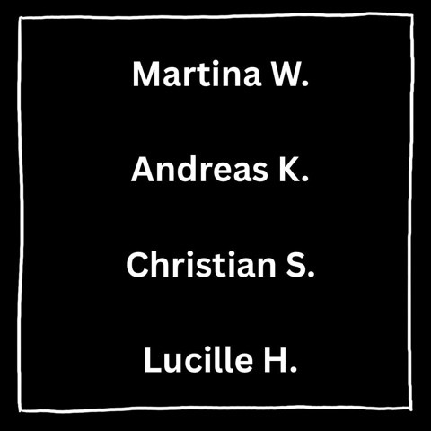 Martina W.
Andreas K.
Christian S.
Lucille H.