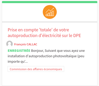 Prise en compte 'totale' de votre autoproduction d'électricité sur le DPE

 Bonjour, Suivant que vous ayez une installation d'autoproduction photovoltaïque (peu importe qu'...

    Commission des affaires économiques