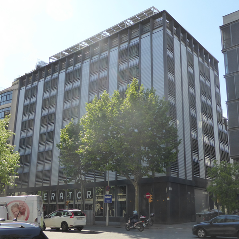 A wide-angle shot of the hostel, showing its full height.
