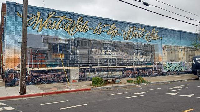 The train side of the wraparound mural.  There's a motto, "West Side is the Best Side".