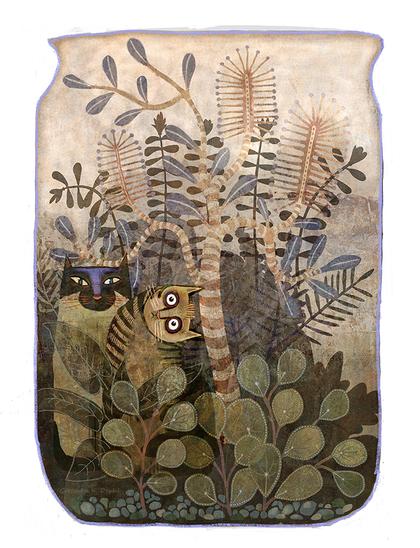 In a glass jar, two cat friends find a comfortable place to chill. One is a Siamese cat, the other a rather perplexed looking creature, who is maybe wondering why he is here.