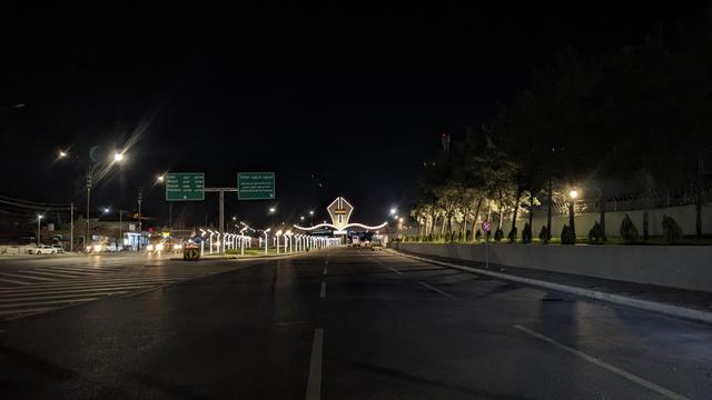 The entry gate of the Kurdish border crossing at night time.