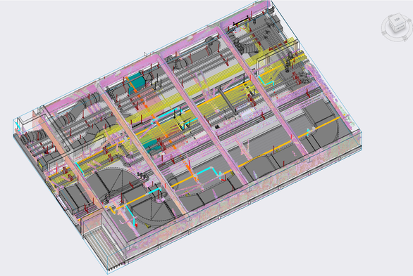 a mechanical overhead of a hospital pace. it is extremely dens with systems routing air, water and other services to many places.