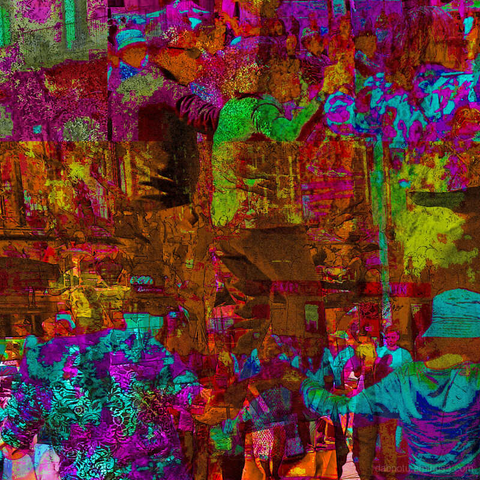 Barcelona digital edited multiple exposure street photography, made with the GNU Image Manipulation Program.