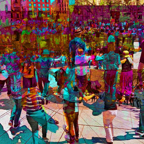 Barcelona digital edited multiple exposure street photography, made with the GNU Image Manipulation Program.