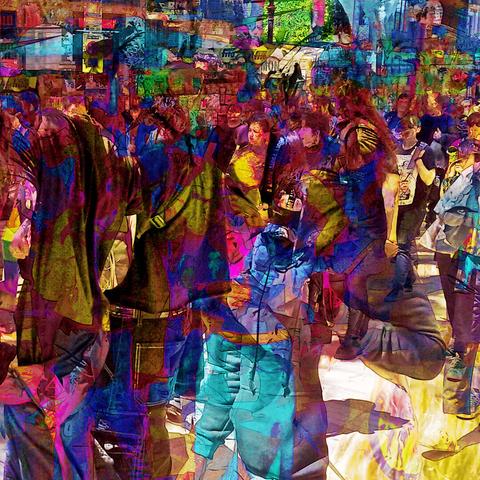 Barcelona digital edited multiple exposure street photography, made with the GNU Image Manipulation Program.