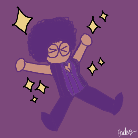 quick doodle of me (Jade), not detailed and kinda rough but has a cutesy feel to it

It’s me jumping in excitement with both my arms and legs kicking out. There are sparkles surrounding me to indicate the excitement. My signature is signed on the bottom right of the doodle.