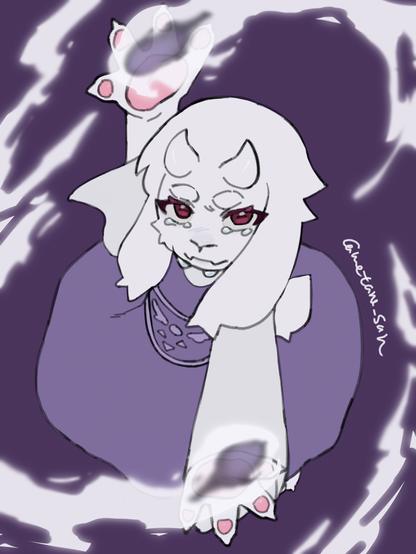 Toriel from Undertale. She is fighting with her fires.