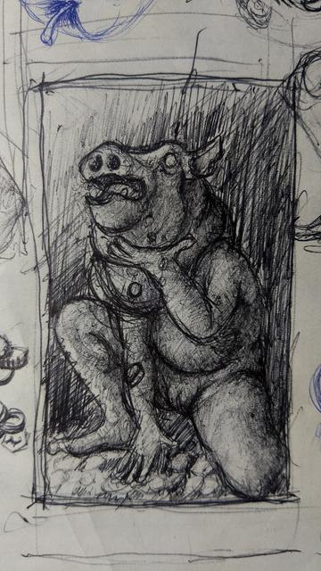 Dibujo de un niñx cabwza de marrano.
