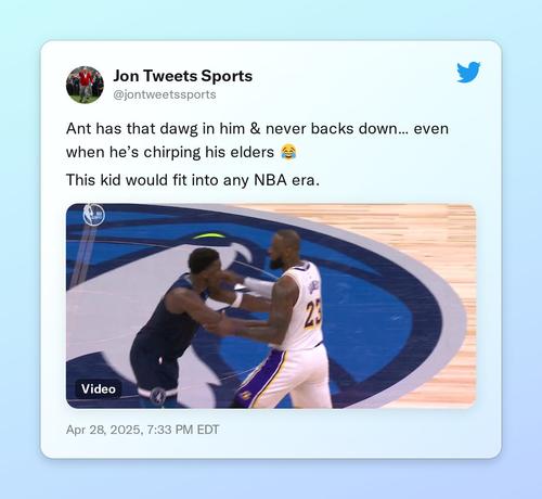 Ant has that dawg in him &amp; never backs down… even when he’s chirping his elders 😂 

This kid would fit into any NBA era. https://t.co/VvXLOw1cRt