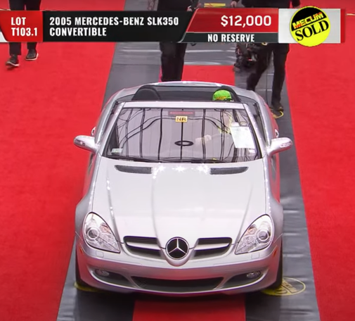 Mercedes Benz grey SLK350 convertible from 2005 on the auction block, sold (no reserve) for $12K.