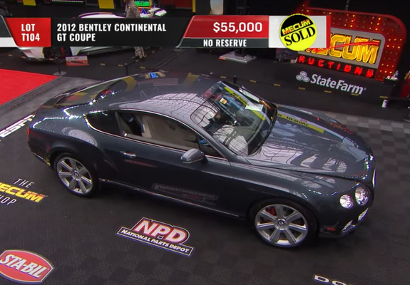 Bentley Continental GT Coupe, 2012, leaves the auction block having sold no reserve for $55K at Mecum Auto Auctions.