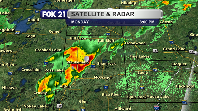 The strong thunderstorm over northern Aitkin County that had a Tornado Warning on in at one point this evening continued to see weakening rotation.  It is still likely producing gusty winds and small hail.