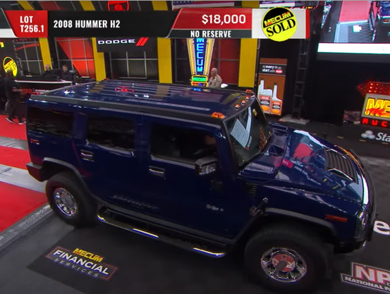 2008 Hummer H2 in navy blue, on the auction block after selling for $18K, looking brand new.