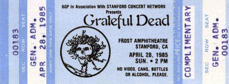 Grateful Dead mail order ticket with skull & roses logo on easter egg blue stock