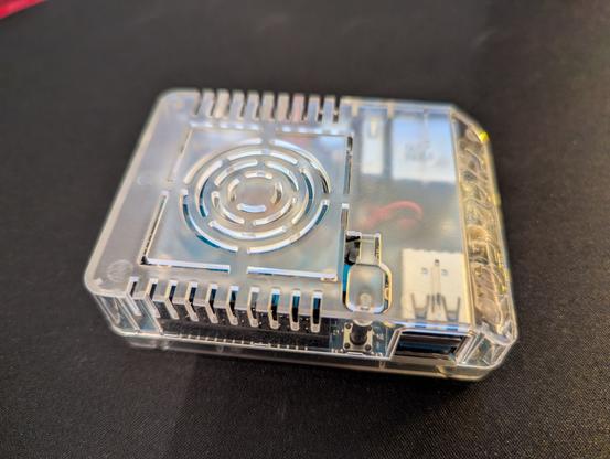 An Odroid XU4 in a transparent case.