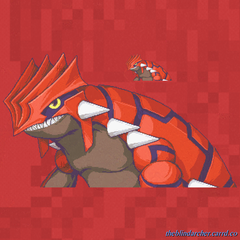 Hi-res 16-bit pixel art of Groudon from the Pokemon franchise.  The Pokemon is hunched over and looking forward, angled similarly to its official art.
