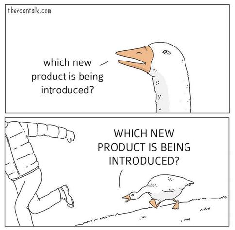 theycantalk.com VU which new product is being introduced? WHICH NEW PRODUCT IS BEING INTRODUCED?

angry goose meme chasing person in puffer full of goose feathers
