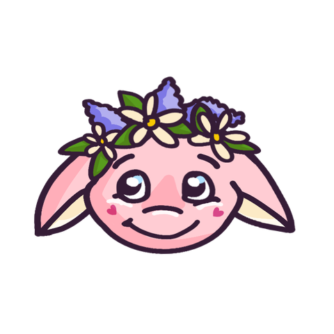 Head of a Valentine's Poogle, a pink poogle with a flower crown out of lilacs and daisies