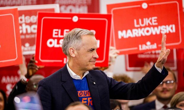 El liberal Mark Carney, en un mitin en Edmonton, el 27 de abril de 2025. (Ron Palmer / SOPA Images / LightRocket via Getty Images)