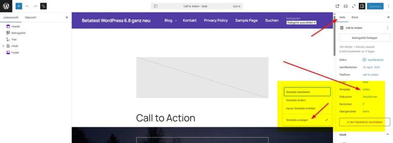 Neue Option in WordPress 6.8: Template anzeigen