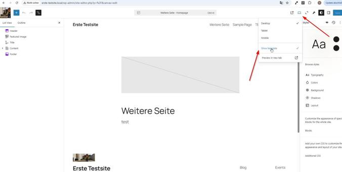 Neue Option in WordPress 6.8: Show Template bzw. Zeige Template