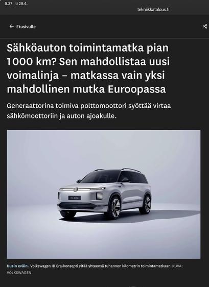 Kuvakaappaus Tekniikka&Talous -median autouutisesta