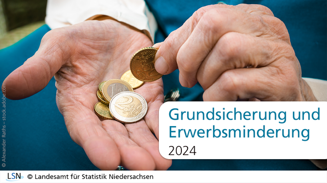 Grundsicherung im Alter und bei Erwerbsminderung, 2024. Das Bild zeigt eine Nahaufnahme von den Händen einer alten Person, die Münzen zählt.