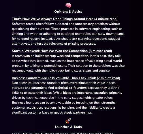 Screen-shot form TLDR WebDev. My article is nominated in the middle section.