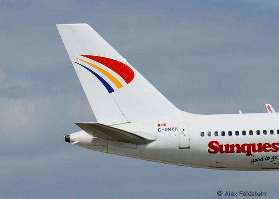 Skyservice Sunquest B757 tail image while landing