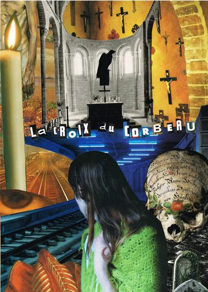 Collage pour La croix du corbeau dans Sursis, textes et collages de Cathy Garcia Canalès, à tire d'ailes, 2017