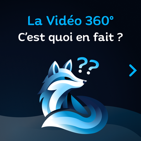 La vidéo 360°, c'est quoi en fait ? Le petit logo Renard Bleu avec des points d'interrogation un peu au-dessus de son museau.