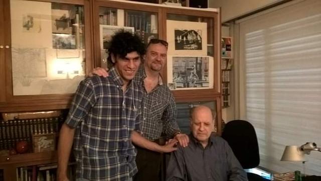 Quino con Javier y yo por Mafalda en braille