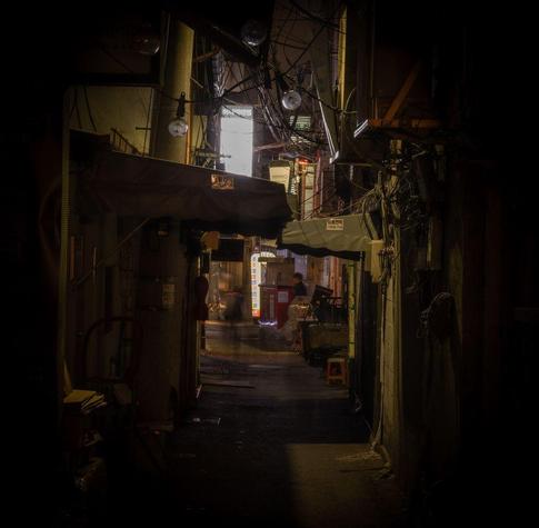 Quiet alley at night in the Euljiro neighborhood.