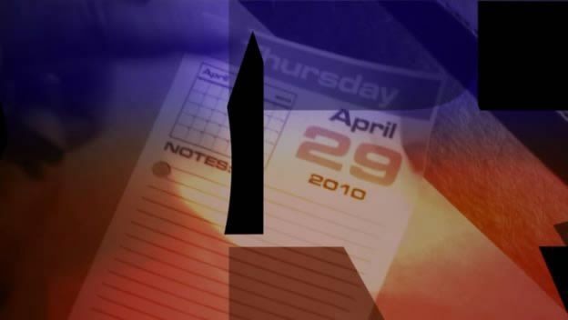 ‪An image of a calendar page reading April 29, 2009‬