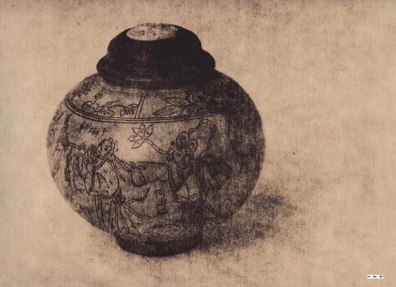 An antique cricket cage from China. Photographed on film and printed on paper as an alternative lith-print.
